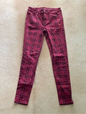 Red Plaid Hi Rise Jeggings